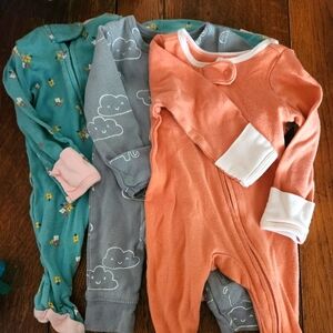 Carter's Kids Footies - Teal, Gray, and Pink